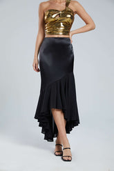 Falda sirena de satén con dobladillo asimétrico