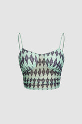 Argyle Print Mesh Cami Top