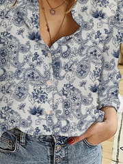 Camisas y blusas con estampado paisley de manga larga de talla grande