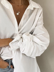 Camisas y tops de manga larga lisos de talla grande