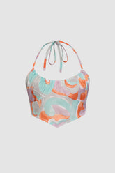 Abstract Halter Neck Crop Top