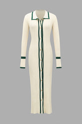 Contrast Trim Button Down Knitted Dress