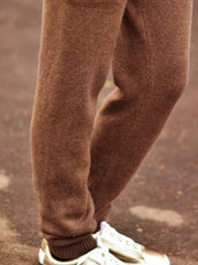 Pantalones casuales de talla grande con bolsillos de cordón lisos