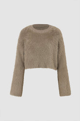 Suéter de cuello redondo de punto peludo