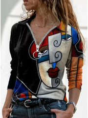 Camisas y tops casuales de manga larga estampados