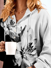 Sudadera con capucha floral de manga larga de talla grande