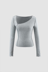 Asymmetric Shoulder Stitching Long Sleeve Top