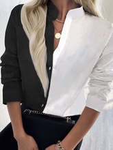 Camisas y blusas casuales de manga larga con contraste de color de talla grande