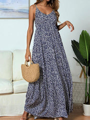 Vestido de tirantes Maxi vestido largo sin mangas estampado rojo intenso azul marino SML XL