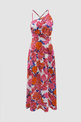 Vestido largo con lazo cruzado en la espalda y estampado floral