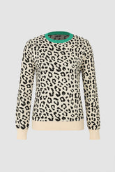 Suéter de leopardo con ribete en contraste