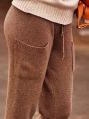 Pantalones casuales de talla grande con bolsillos de cordón lisos