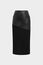 Falda midi con abertura en la espalda y panel de cuero