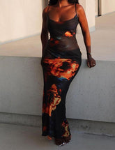 Slim Dress with Backless Sling Floral Print