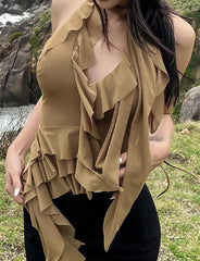 Rüschen Fransen Neckholder Rückenfreies Tank Top Für