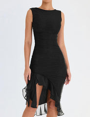 Round Neck Sleeveless Backless Pleated Midi Dress