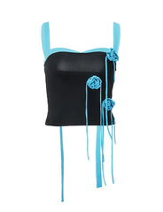 V-neck Contrasting Color Flower Tube Top Pleated Vest