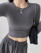 Einfarbiges, kurzes T-Shirt mit hoher Taille