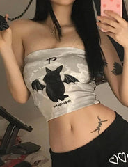 Reversible Cat Bat Print Bandeau Vest