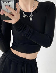 Camiseta corta de cintura alta de color liso