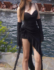 Vestido lencero formal de fiesta con diseño floral de hojas de loto y corte entallado🔥