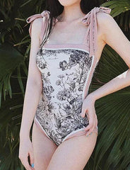 Traje de baño de una pieza con lazo y estampado reversible