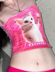 Reversible Cat Bat Print Bandeau Vest