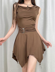 Vestido plisado ajustado con falda irregular de verano estilo retro de Wasteland