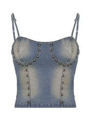 Chaleco vaquero Spice Girls con tiras traseras y diseño de remaches