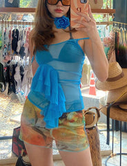 Rüschenbesatz Blumendekor Mesh Sommer Ausgehen Camisoles