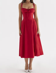 Backless Slim Suspender Dress Holiday Style Floral Slit Midi Dress