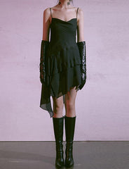 Ruffle Irregular Hem Slim Camisole Backless Dress