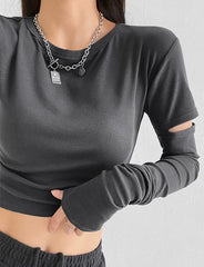 Camiseta corta de cintura alta de color liso