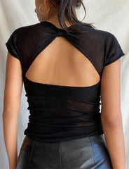 Semi-sheer Mesh Open Back T-shirt