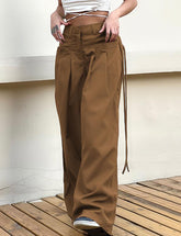 Pantalones rectos de cintura alta y fruncidos