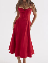 Backless Slim Suspender Dress Holiday Style Floral Slit Midi Dress