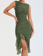 Round Neck Sleeveless Backless Pleated Midi Dress