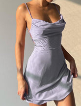 Hot Diamond Open Back Pocket Collar Strap Slim Strapskleid