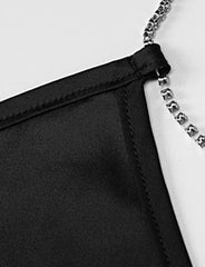 Vestido corto de fiesta con boducón de satén irregular y cadena de diamantes de imitación