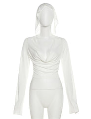 Top corto blanco con capucha y cintura ajustada y protector solar