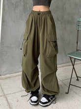 Pantalones casuales retro holgados, rectos, de pierna ancha y con bolsillos para