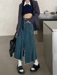 Retro High Waist Ausgefranster Denim Meerjungfrauenrock