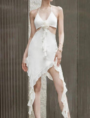 Ruffled Ribbon Strap Hollow Out Slim Spice Girl Dress