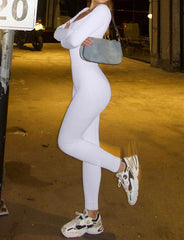 Ribbed Square Neck Butt Lift Slim Jumpsuit