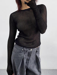 Durchsichtiges gestreiftes Rippstrick-Top