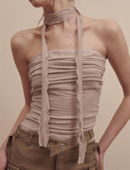 Trägerloses Camisole mit Rüschen und Schal für Damen