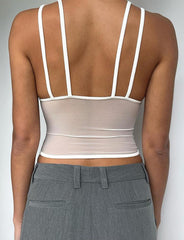 Top corto transparente de malla floral sin mangas