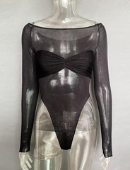 Body transparente de manga larga con hombros descubiertos