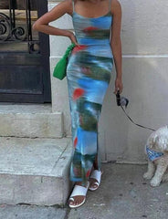 Resort Style Tie Dye Print Camisole Print Dress