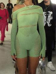 Mesh Hollow High Waist Long Sleeve Bodysuit